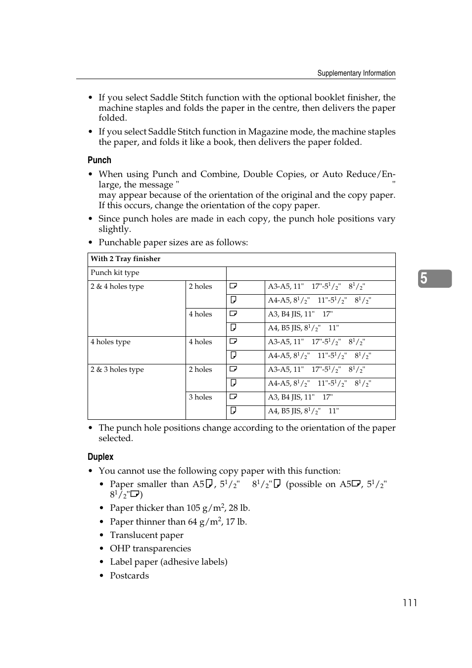 V punch, V duplex | Savin 4045e User Manual | Page 123 / 132