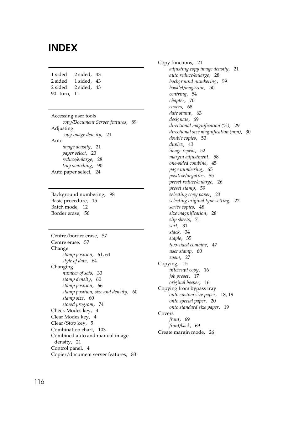 Index | Savin 4045e User Manual | Page 128 / 132
