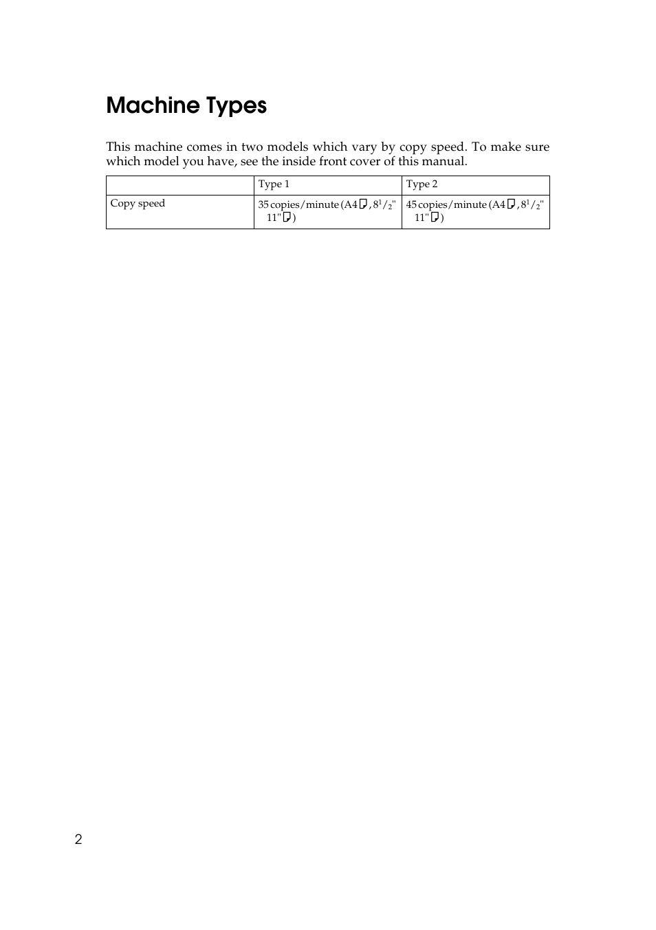 Machine types | Savin 4045e User Manual | Page 14 / 132