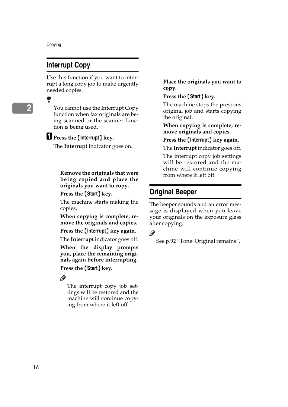 Interrupt copy, Original beeper | Savin 4045e User Manual | Page 28 / 132