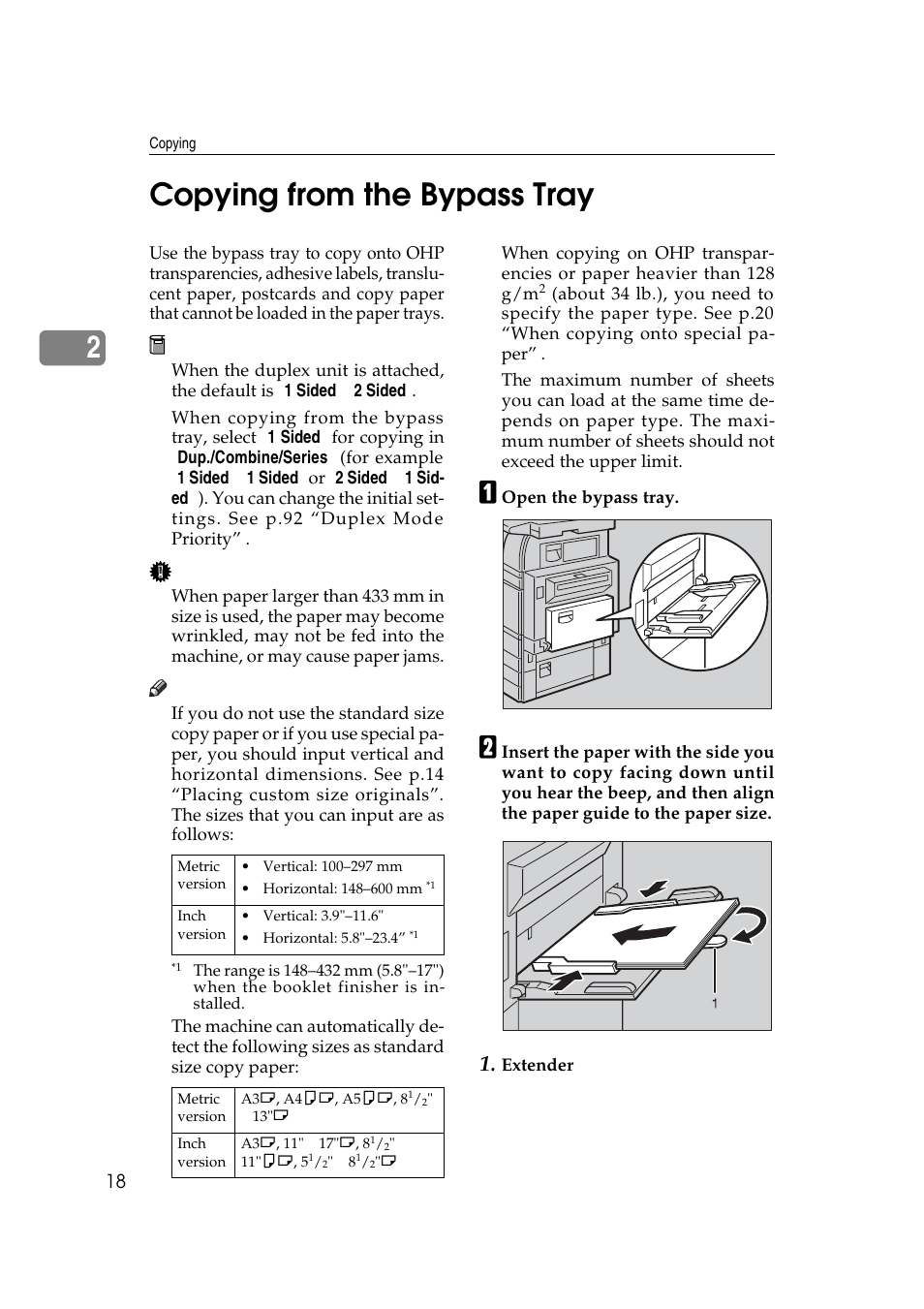 2copying from the bypass tray | Savin 4045e User Manual | Page 30 / 132