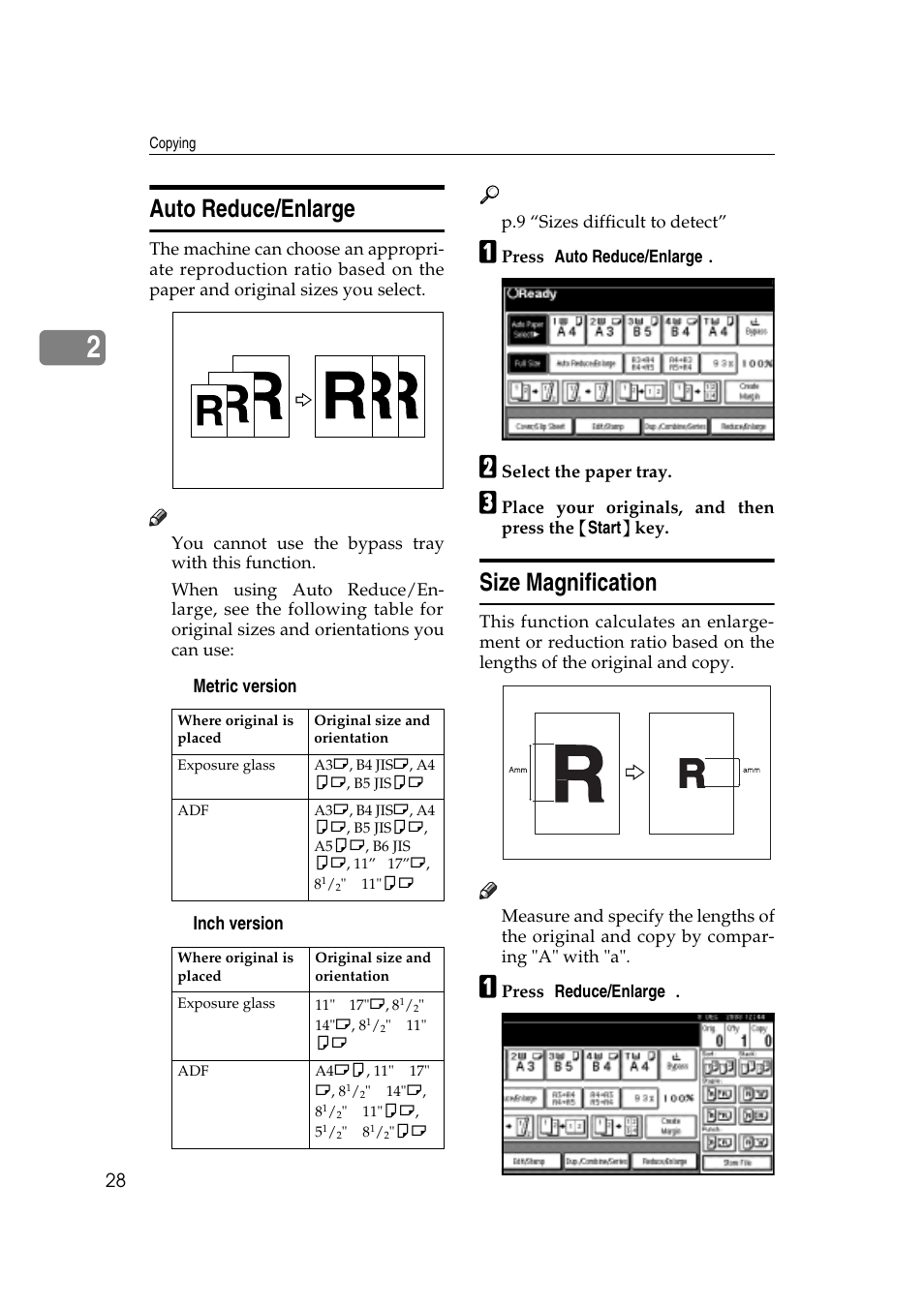 Auto reduce/enlarge, Size magnification | Savin 4045e User Manual | Page 40 / 132