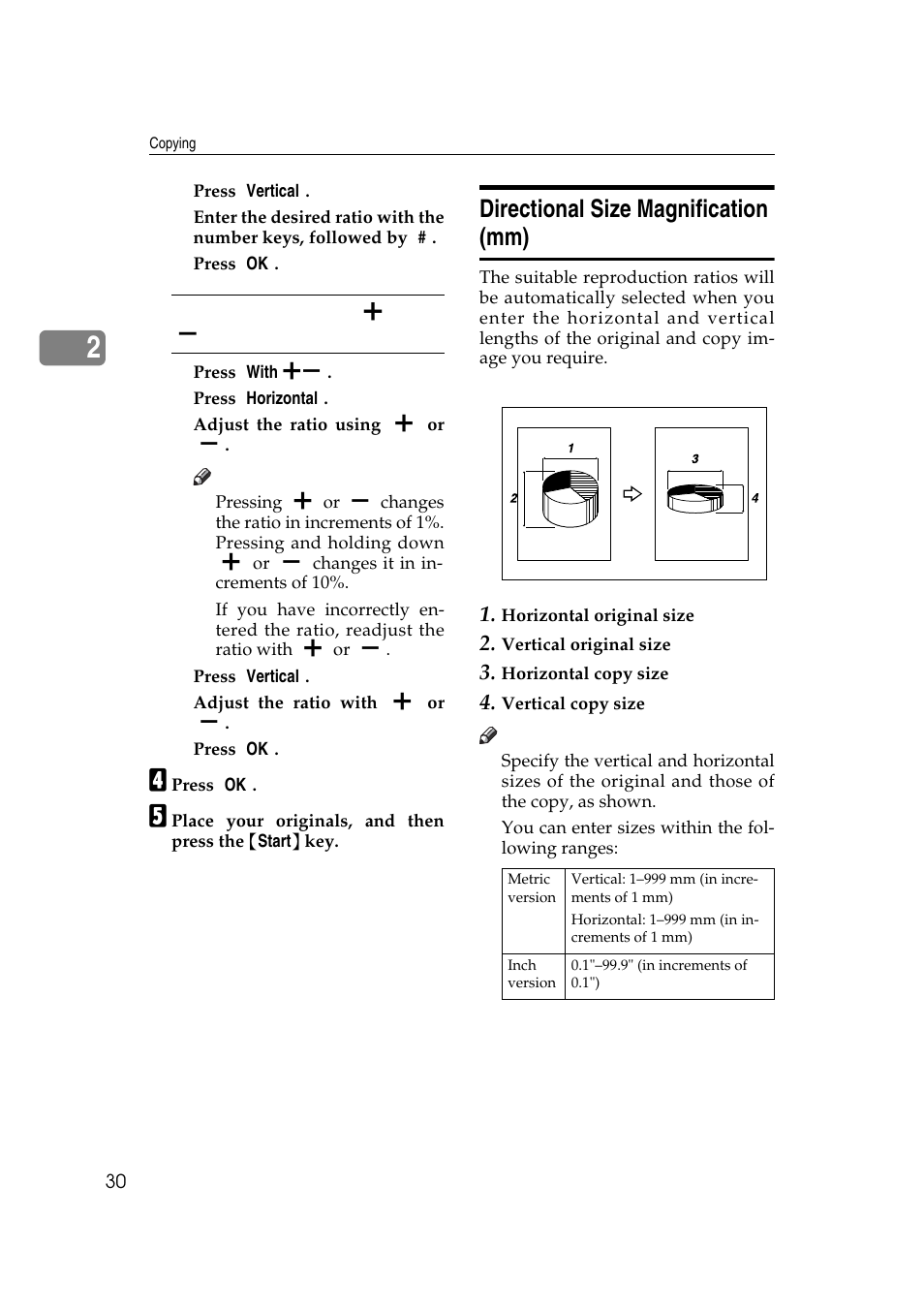 Directional size magnification (mm) | Savin 4045e User Manual | Page 42 / 132