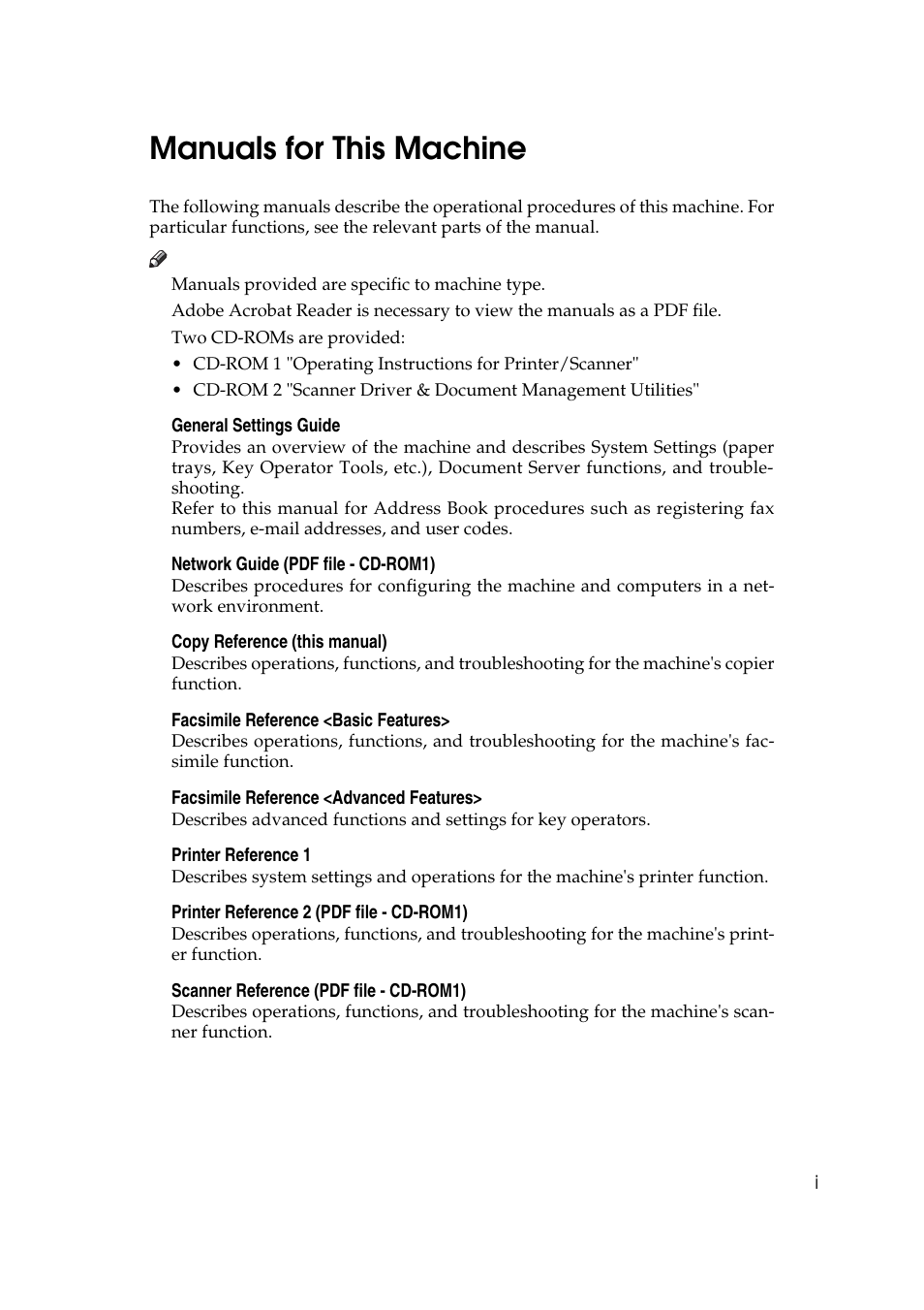 Manuals for this machine | Savin 4045e User Manual | Page 5 / 132