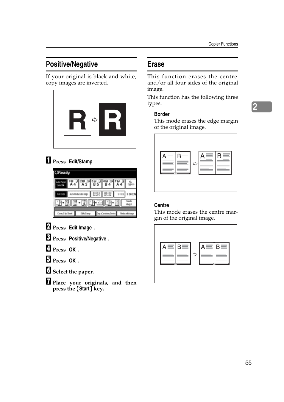 Positive/negative, Erase | Savin 4045e User Manual | Page 67 / 132