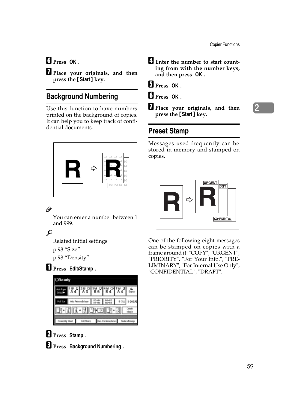 Background numbering, Preset stamp | Savin 4045e User Manual | Page 71 / 132