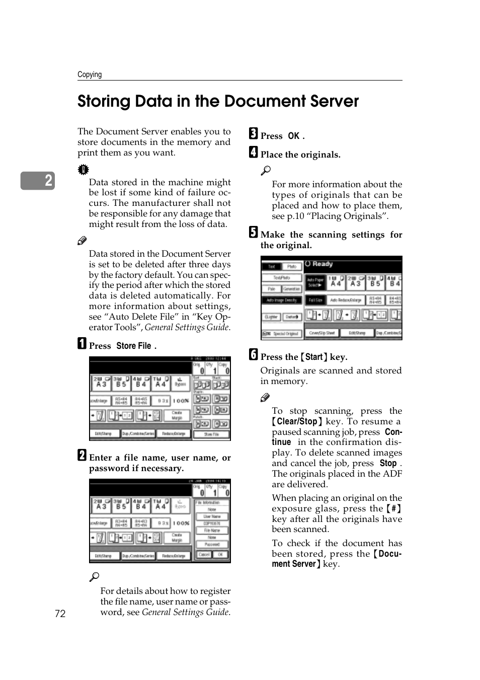 2storing data in the document server | Savin 4045e User Manual | Page 84 / 132