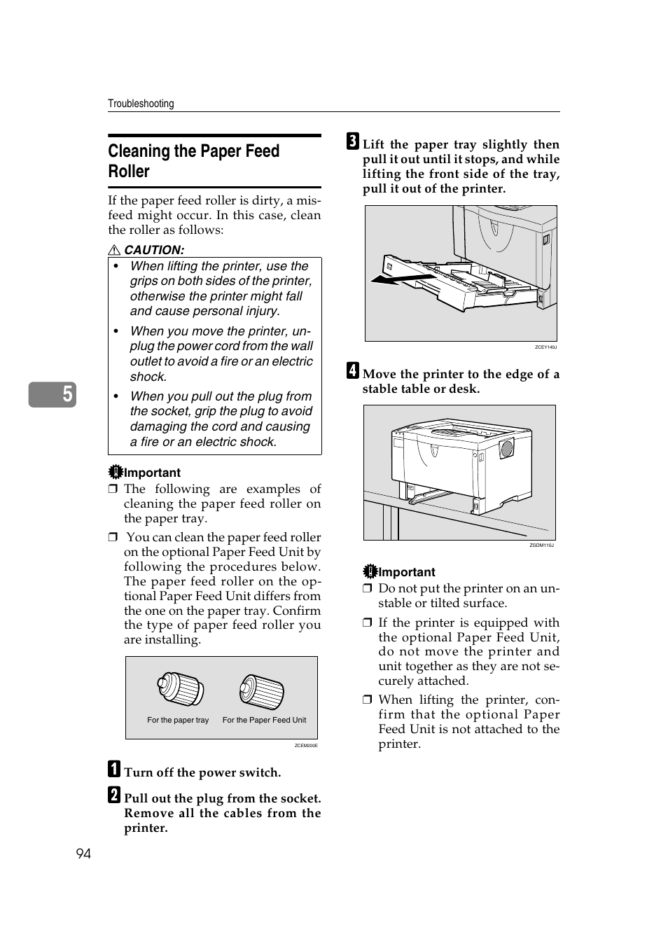 Cleaning the paper feed roller, Ee p.94 “cleaning the paper feed roller | Savin MLP26 User Manual | Page 102 / 180