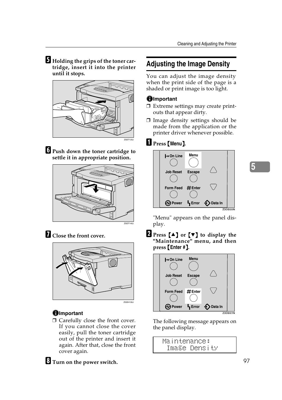 Adjusting the image density, Maintenance: image density | Savin MLP26 User Manual | Page 105 / 180