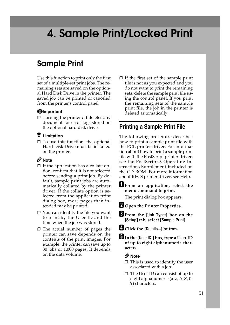  sample print/locked print, Sample print, Printing a sample print file | Sample print/locked print | Savin MLP26 User Manual | Page 59 / 180