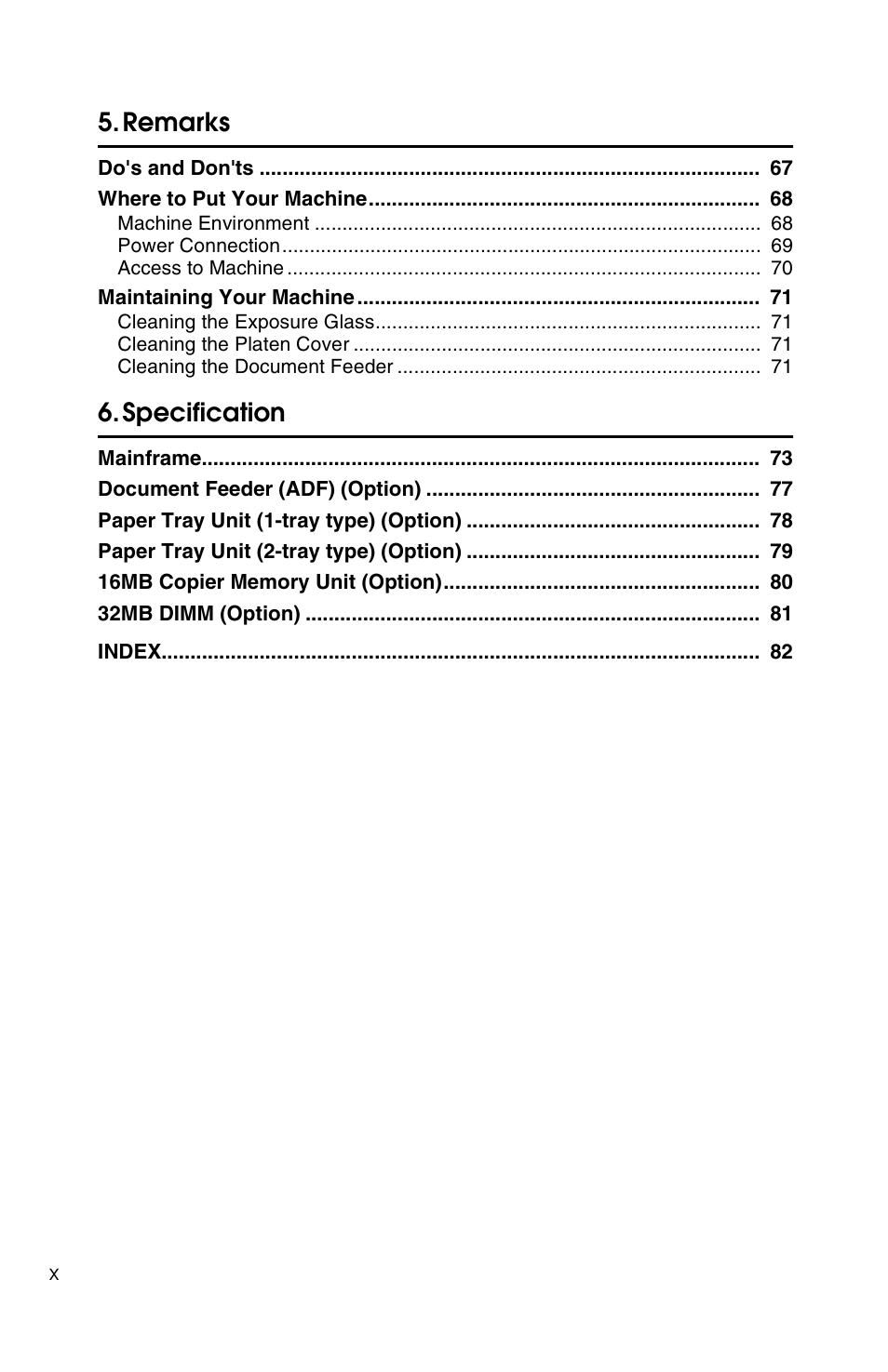 Remarks, Specification | Savin 1502 User Manual | Page 14 / 102