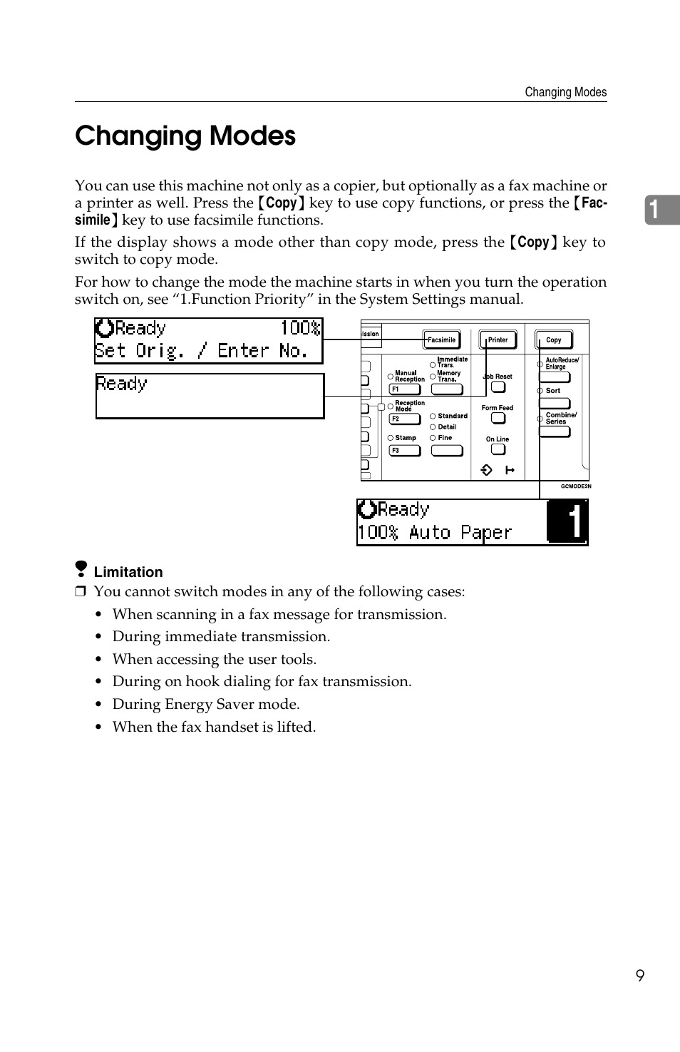1changing modes | Savin 1502 User Manual | Page 23 / 102
