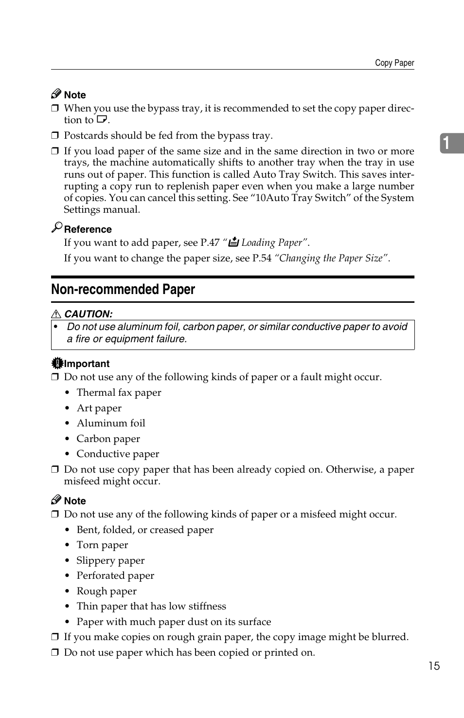 Non-recommended paper | Savin 1502 User Manual | Page 29 / 102