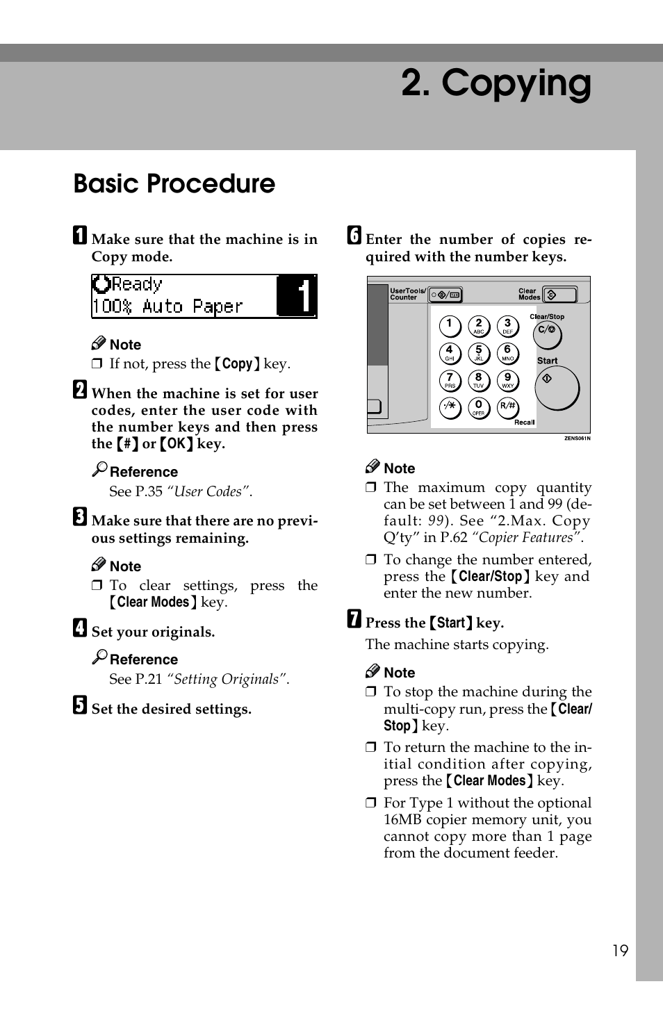 Copying, Basic procedure | Savin 1502 User Manual | Page 33 / 102