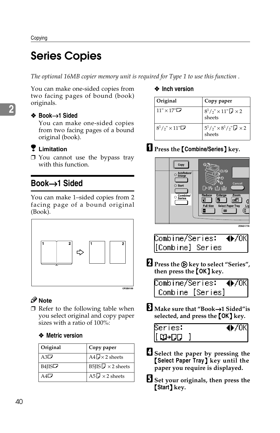 2series copies, Book → → → → 1 sided | Savin 1502 User Manual | Page 54 / 102