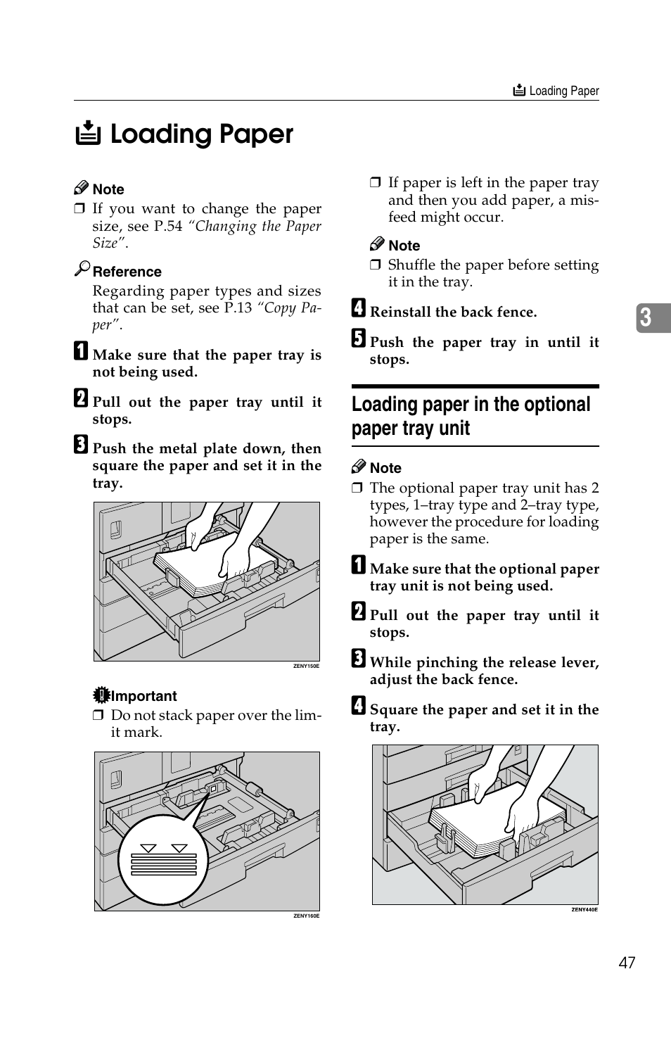 3b loading paper, Loading paper in the optional paper tray unit | Savin 1502 User Manual | Page 61 / 102