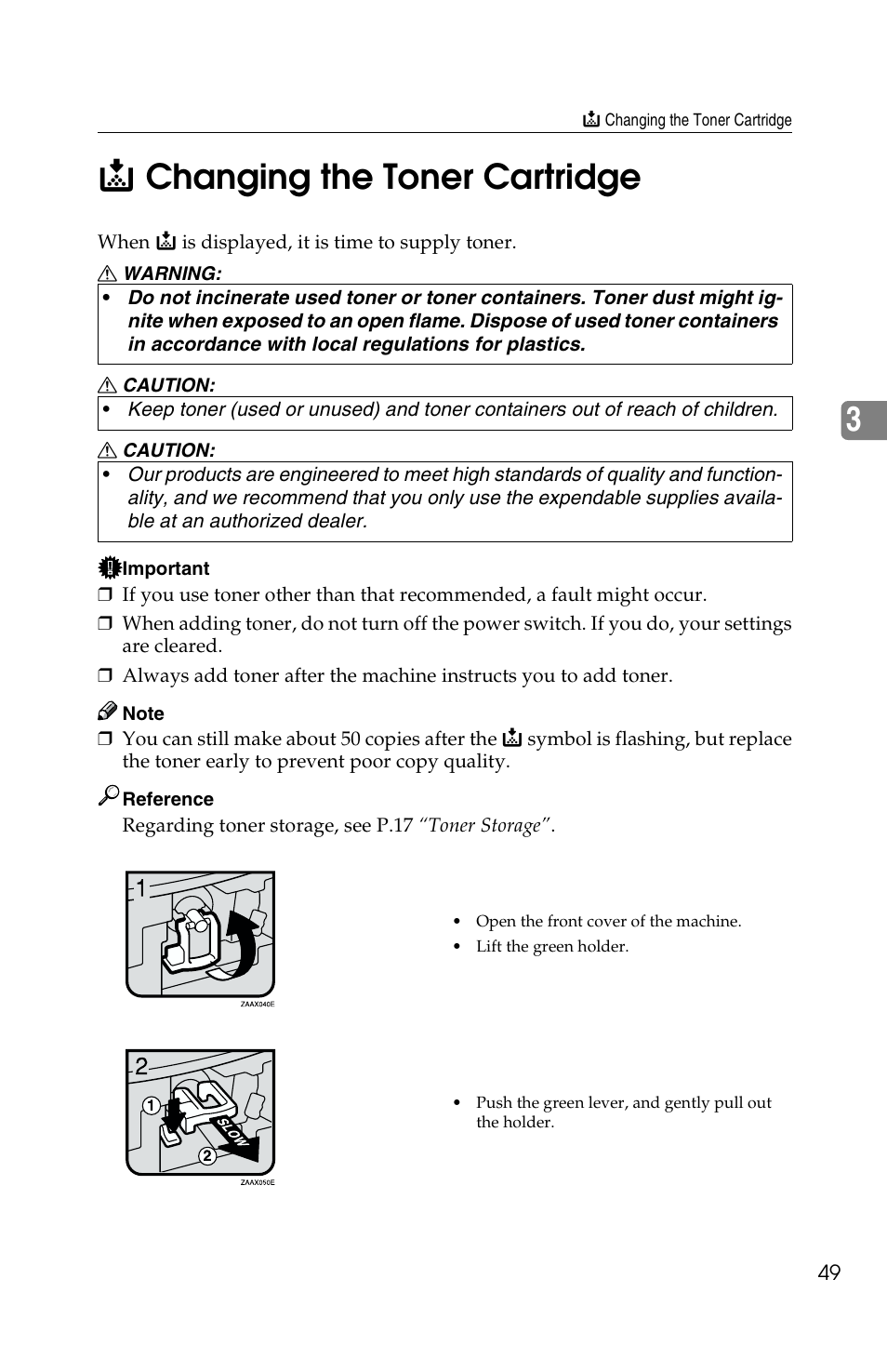 3d changing the toner cartridge | Savin 1502 User Manual | Page 63 / 102