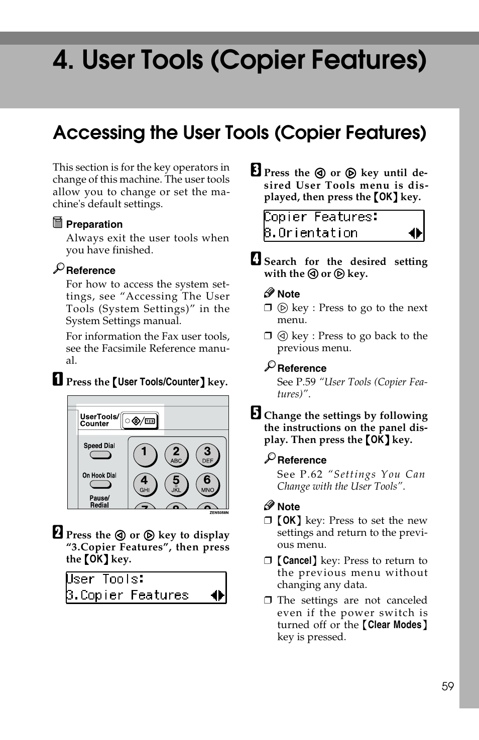 User tools (copier features), Accessing the user tools (copier features) | Savin 1502 User Manual | Page 73 / 102