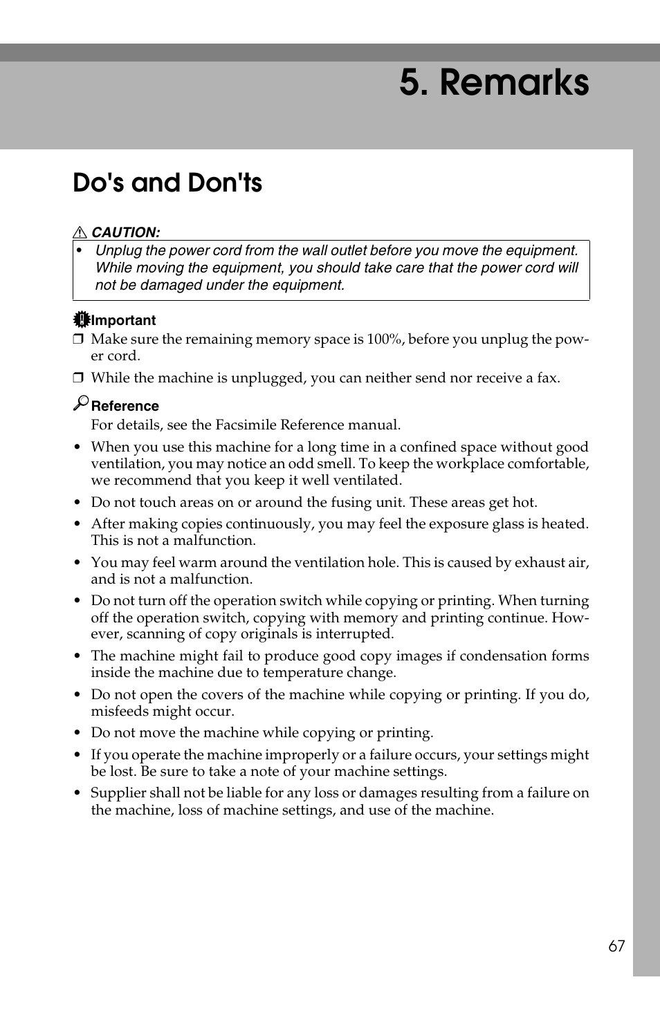 Remarks, Do's and don'ts | Savin 1502 User Manual | Page 81 / 102