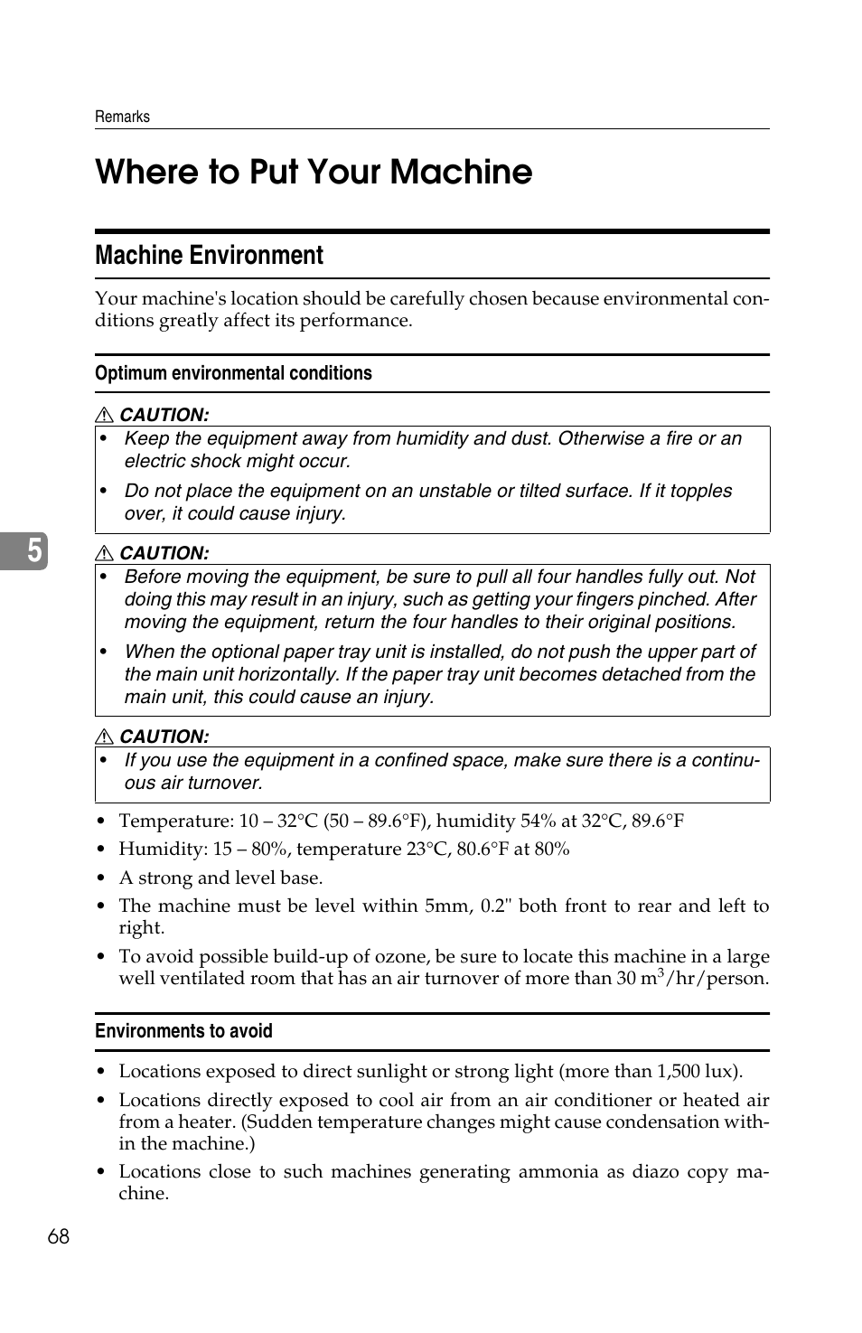 5where to put your machine, Machine environment | Savin 1502 User Manual | Page 82 / 102
