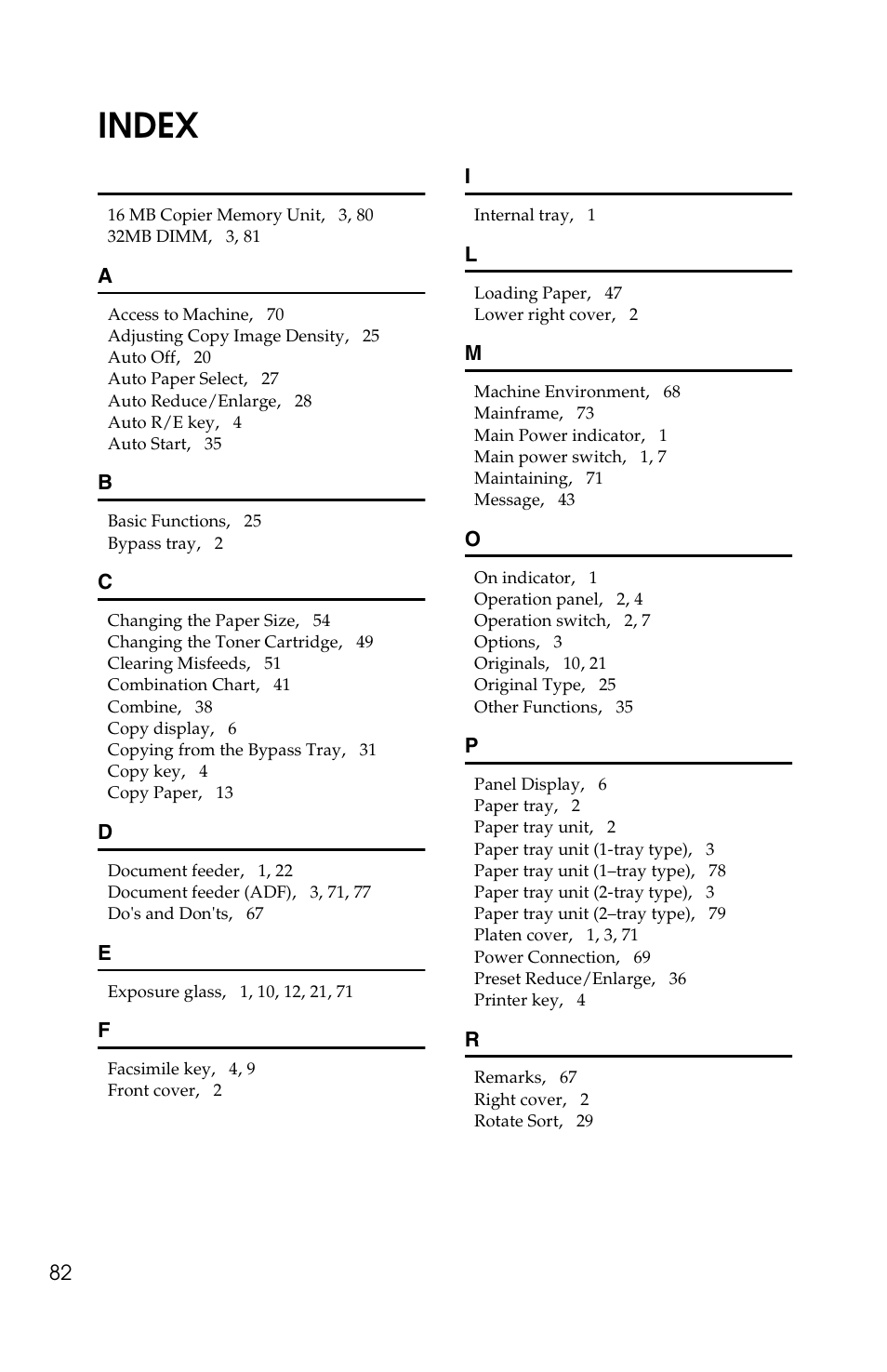 Index | Savin 1502 User Manual | Page 96 / 102