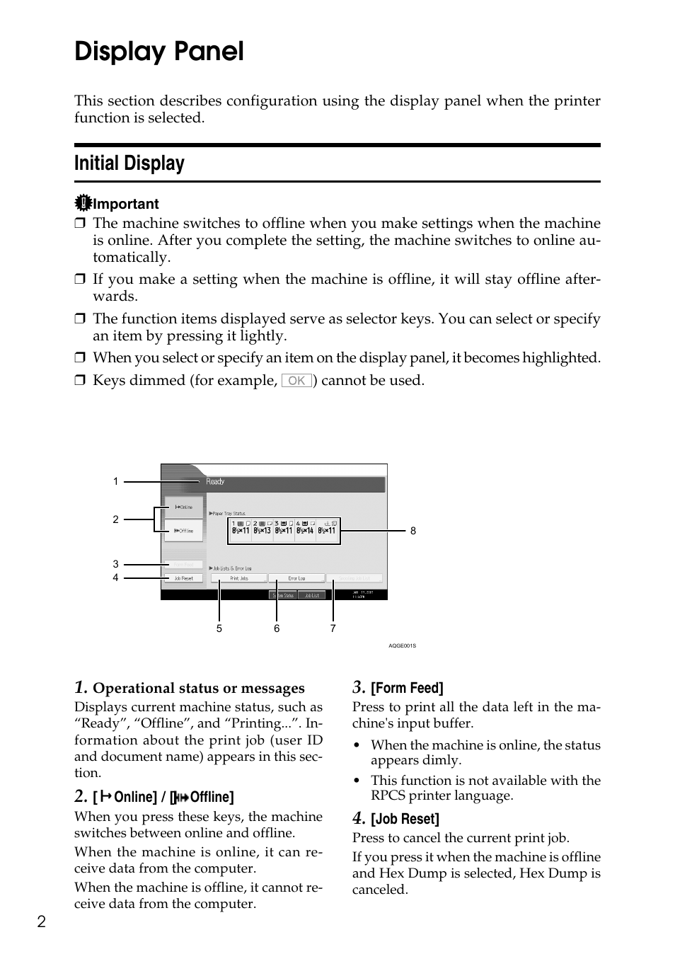 Display panel, Initial display | Savin C4540 User Manual | Page 10 / 167