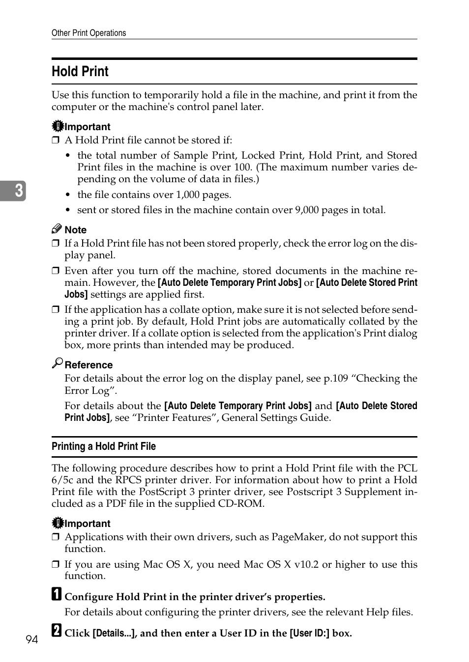 Hold print, Printing a hold print file, P.94 “hold print | Savin C4540 User Manual | Page 102 / 167