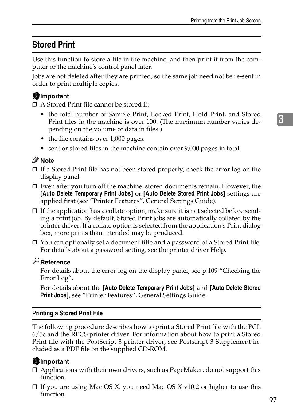 Stored print, Printing a stored print file, P.97 “stored print | Savin C4540 User Manual | Page 105 / 167