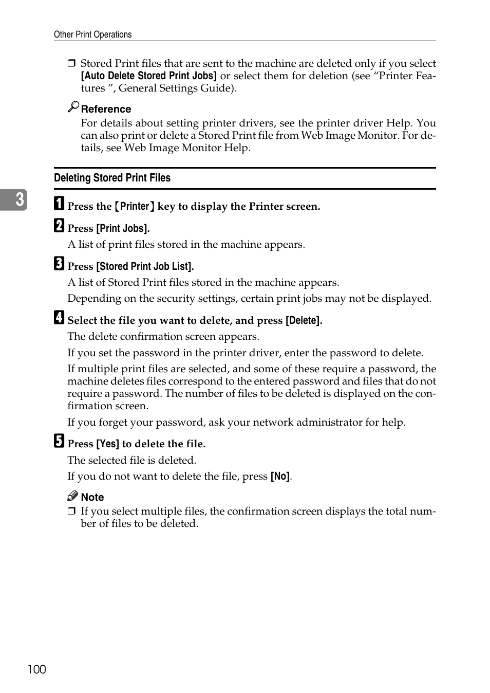 Deleting stored print files | Savin C4540 User Manual | Page 108 / 167