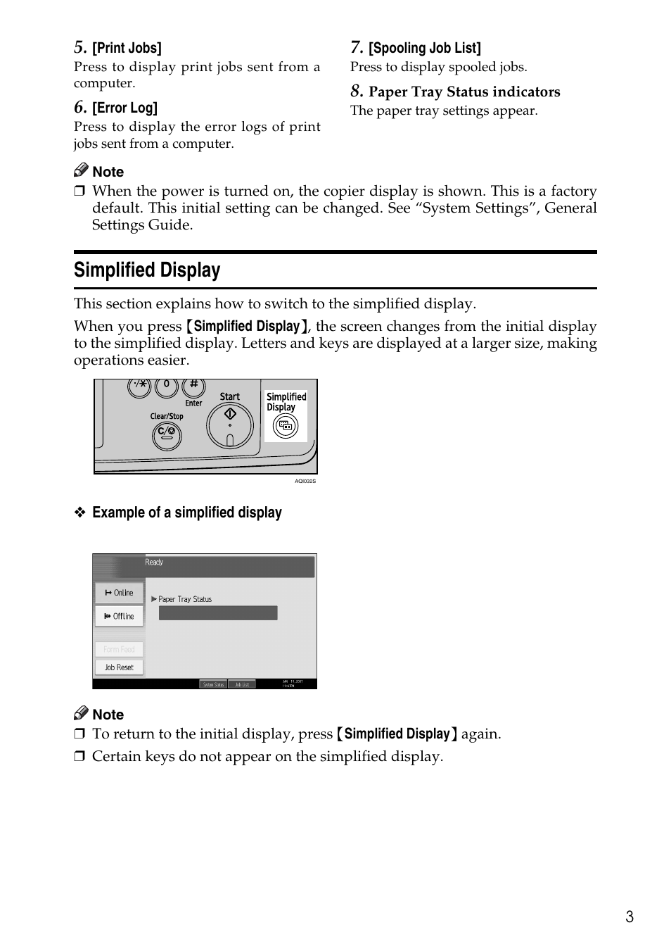 Simplified display | Savin C4540 User Manual | Page 11 / 167