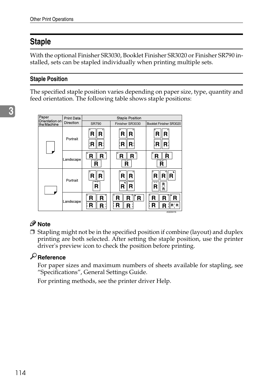 Staple, Staple position | Savin C4540 User Manual | Page 122 / 167