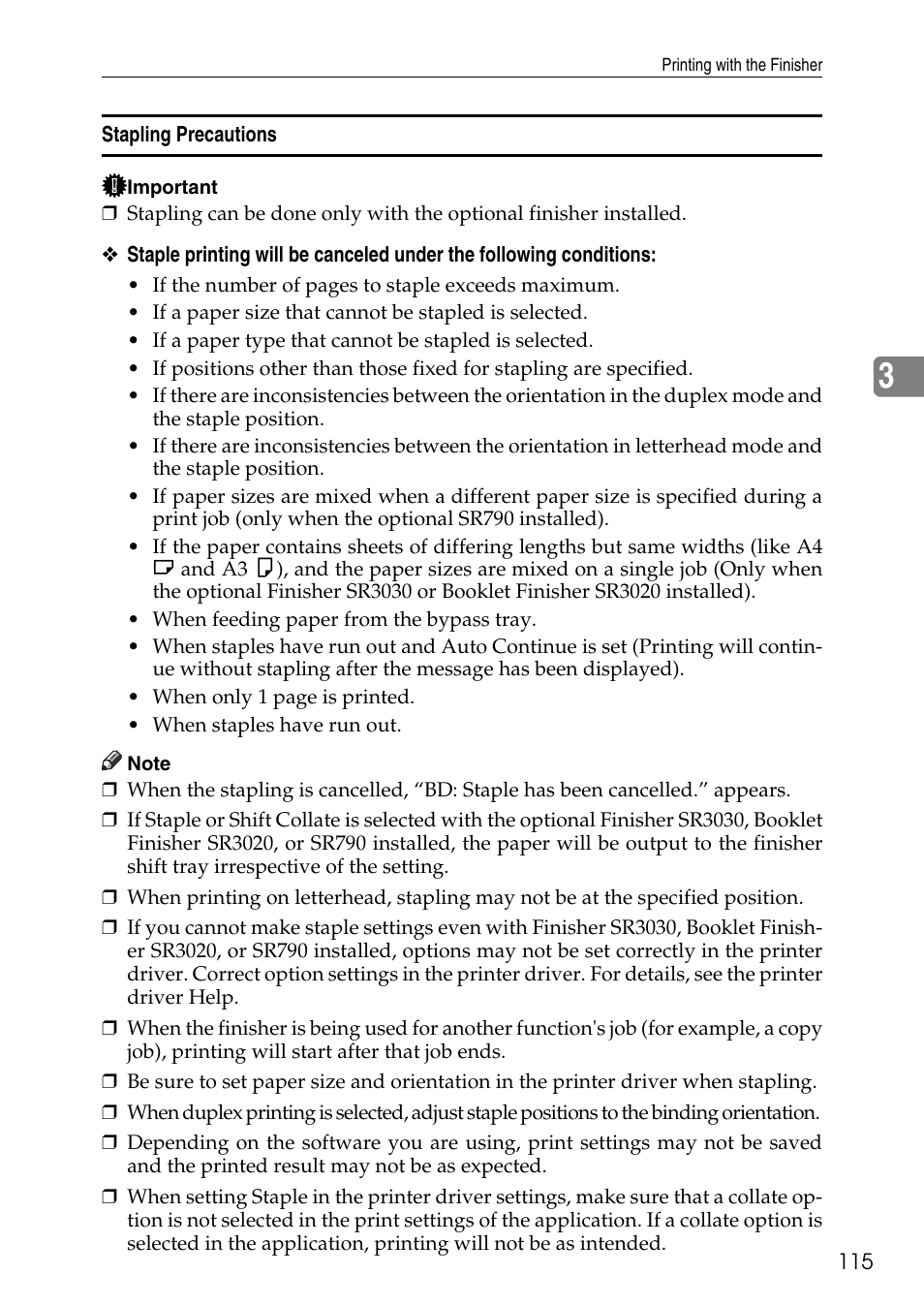 Stapling precautions | Savin C4540 User Manual | Page 123 / 167