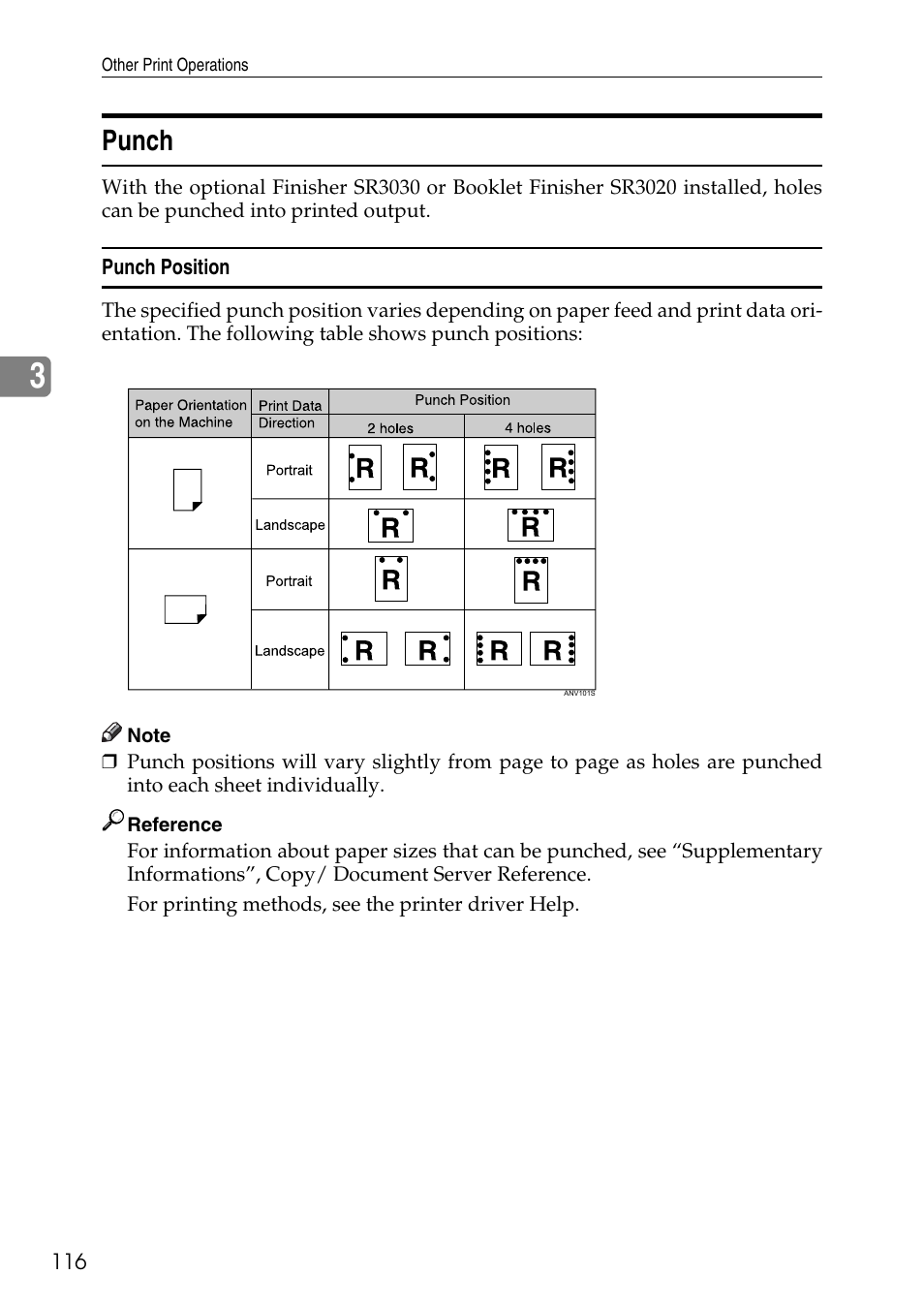 Punch, Punch position | Savin C4540 User Manual | Page 124 / 167