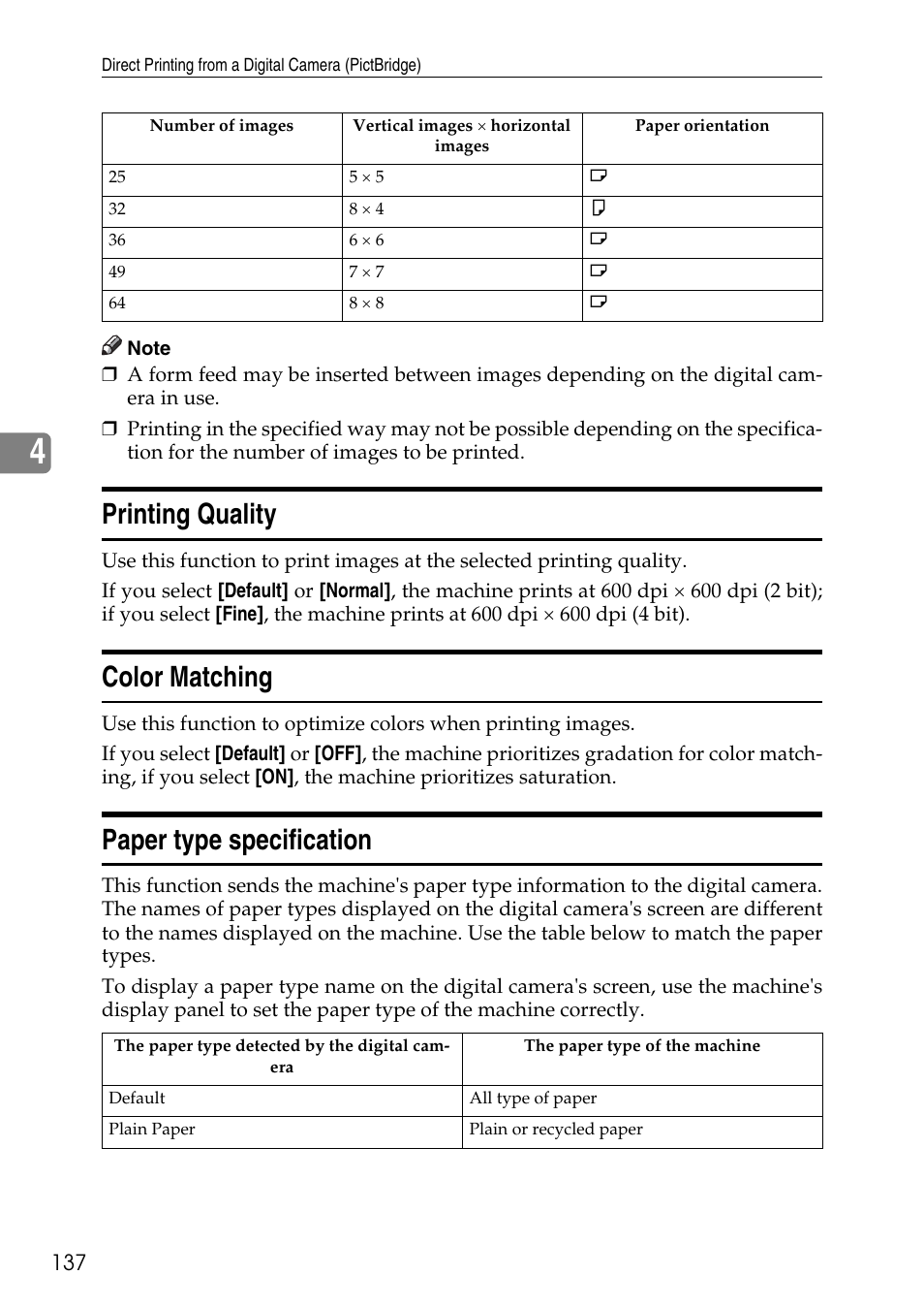 Printing quality, Color matching, Paper type specification | Savin C4540 User Manual | Page 145 / 167