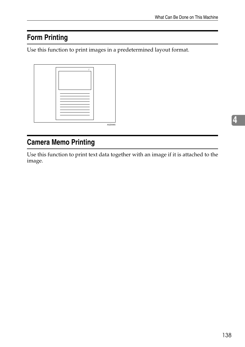 Form printing, Camera memo printing, Form printing camera memo printing | Savin C4540 User Manual | Page 146 / 167