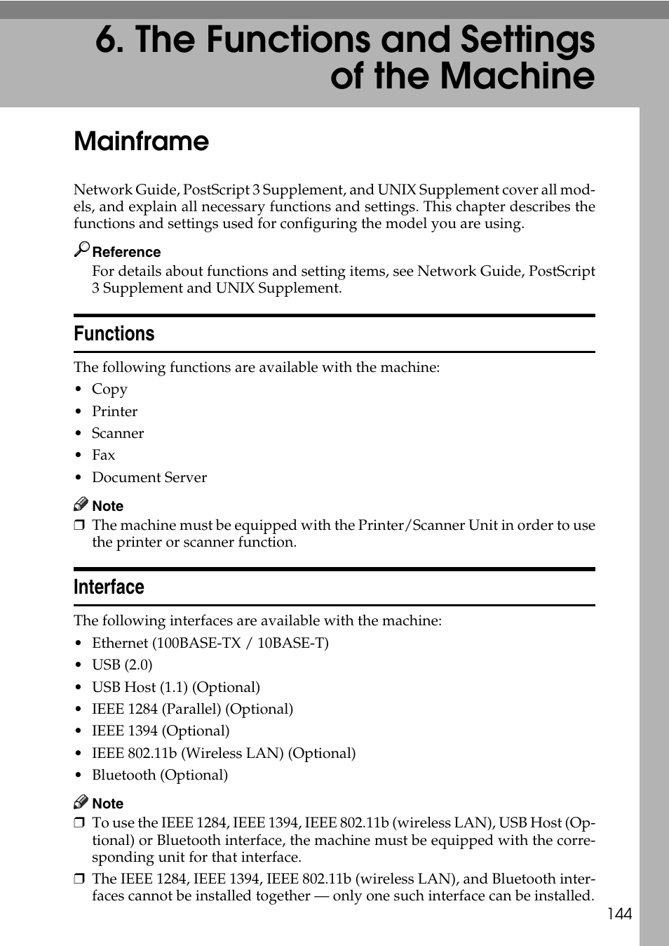  the functions and settings of the machine, Mainframe, Functions | Interface, The functions and settings of the machine, Functions interface | Savin C4540 User Manual | Page 152 / 167