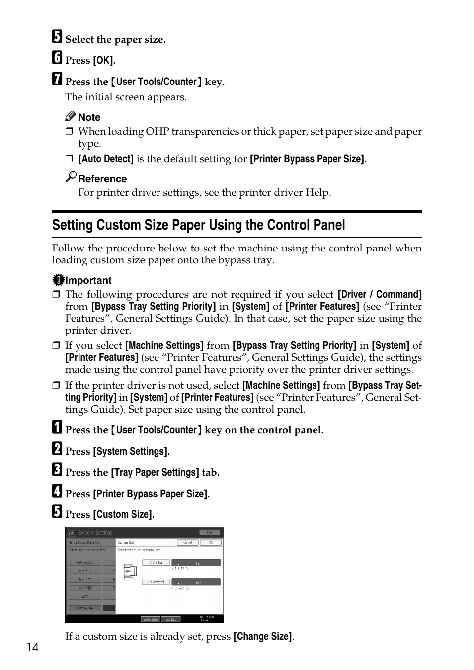 Setting custom size paper using the control panel | Savin C4540 User Manual | Page 22 / 167