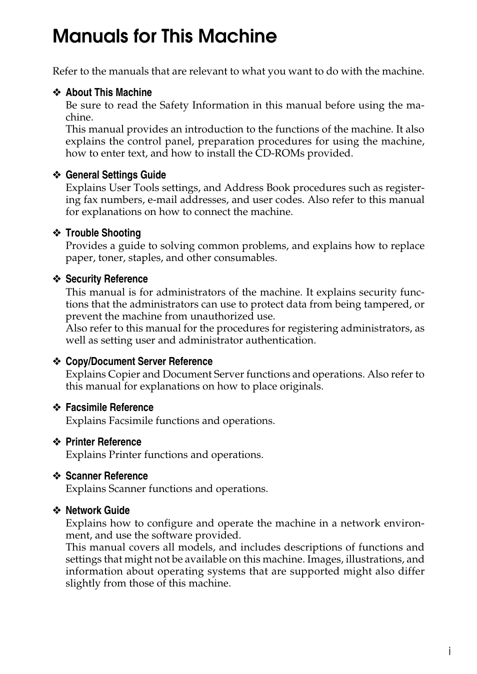 Manuals for this machine | Savin C4540 User Manual | Page 3 / 167