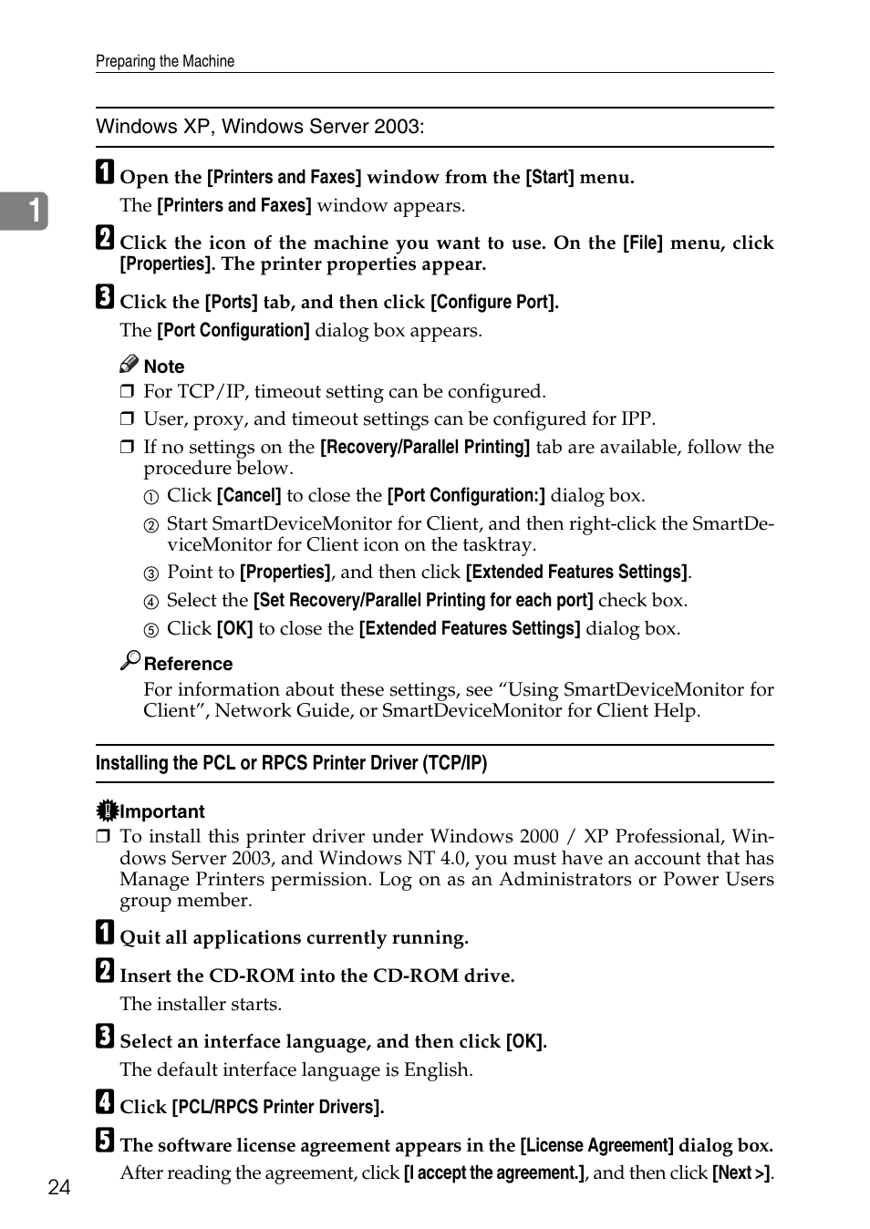 Installing the pcl or rpcs printer driver (tcp/ip) | Savin C4540 User Manual | Page 32 / 167