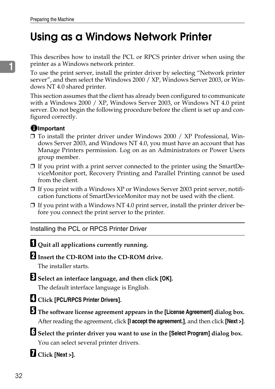 Using as a windows network printer, 1using as a windows network printer | Savin C4540 User Manual | Page 40 / 167