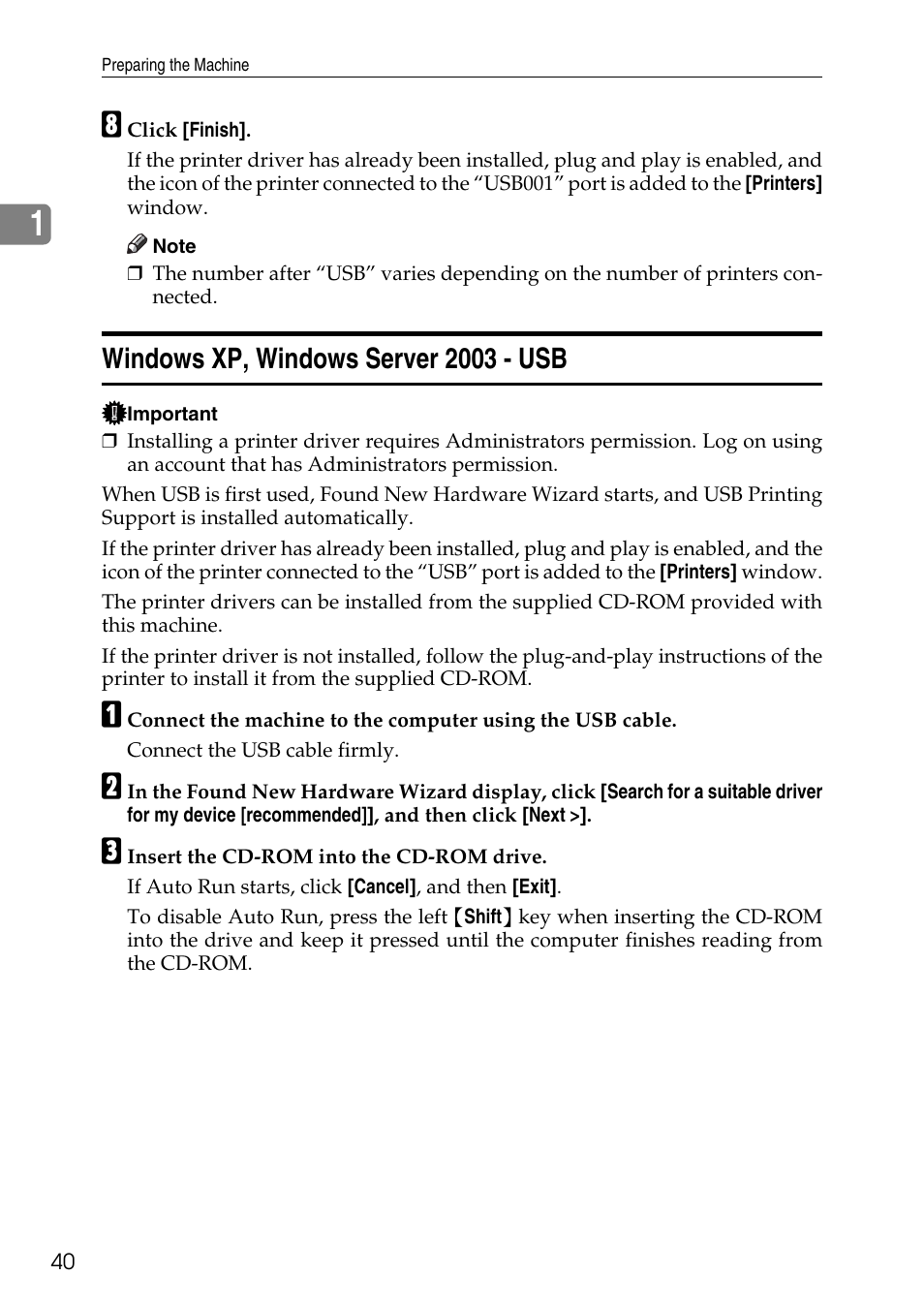 Windows xp, windows server 2003 - usb | Savin C4540 User Manual | Page 48 / 167