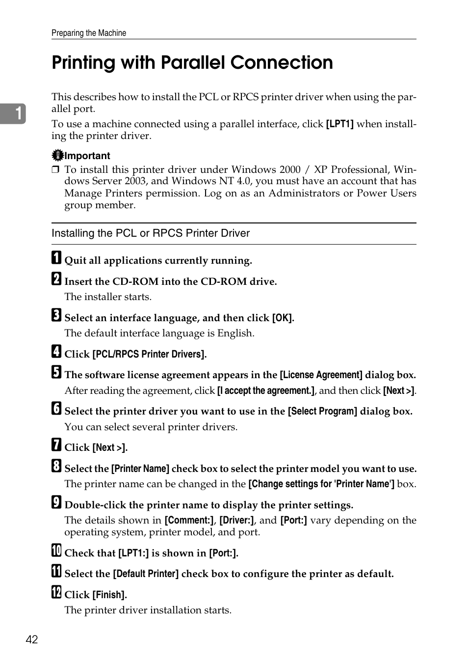 Printing with parallel connection, N, see p.42 “printing with parallel connection, 1printing with parallel connection | Savin C4540 User Manual | Page 50 / 167