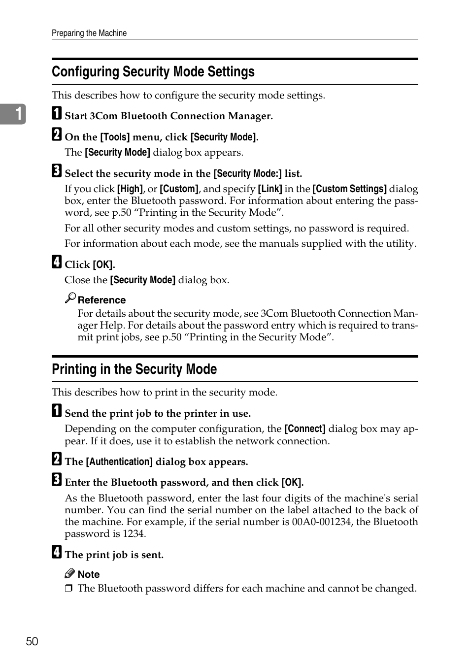 Configuring security mode settings, Printing in the security mode | Savin C4540 User Manual | Page 58 / 167