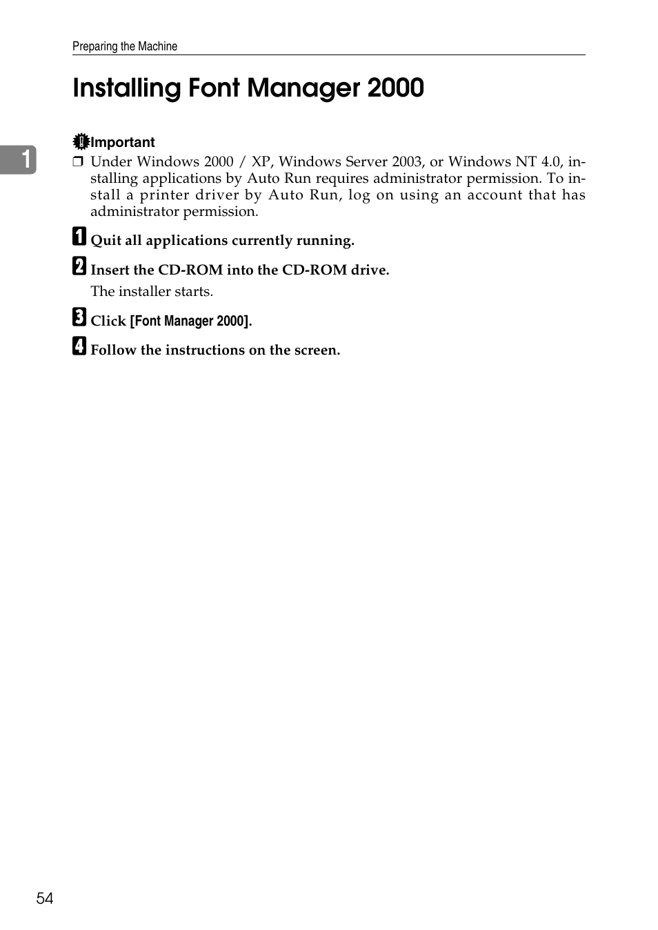 Installing font manager 2000 | Savin C4540 User Manual | Page 62 / 167