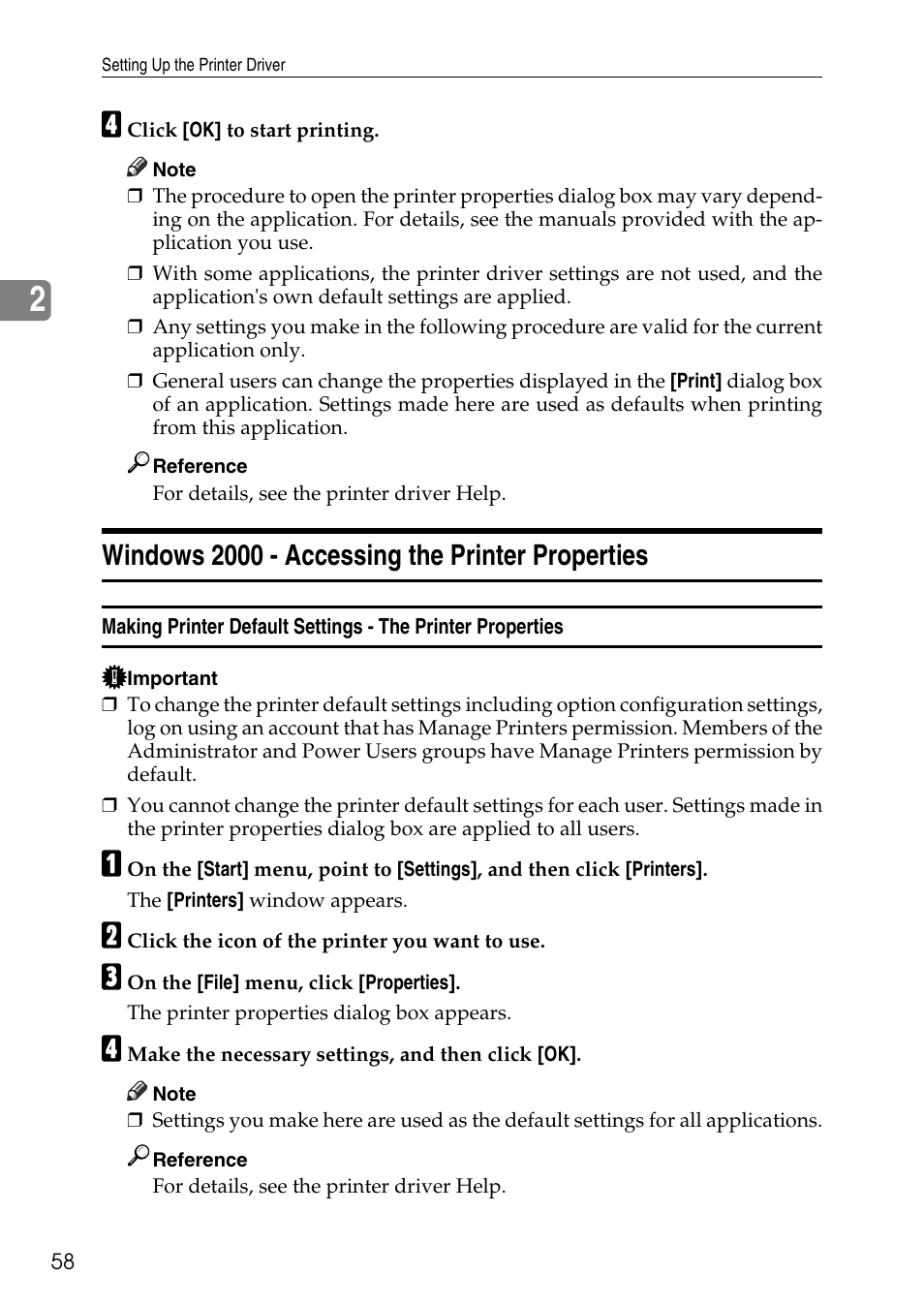 Windows 2000 - accessing the printer properties | Savin C4540 User Manual | Page 66 / 167