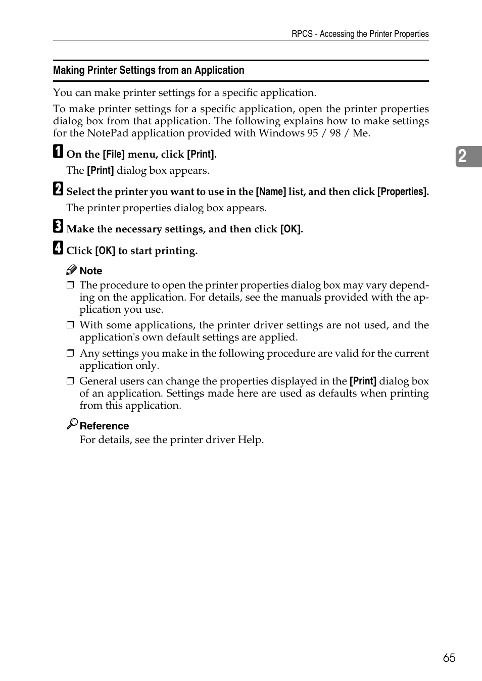Making printer settings from an application | Savin C4540 User Manual | Page 73 / 167