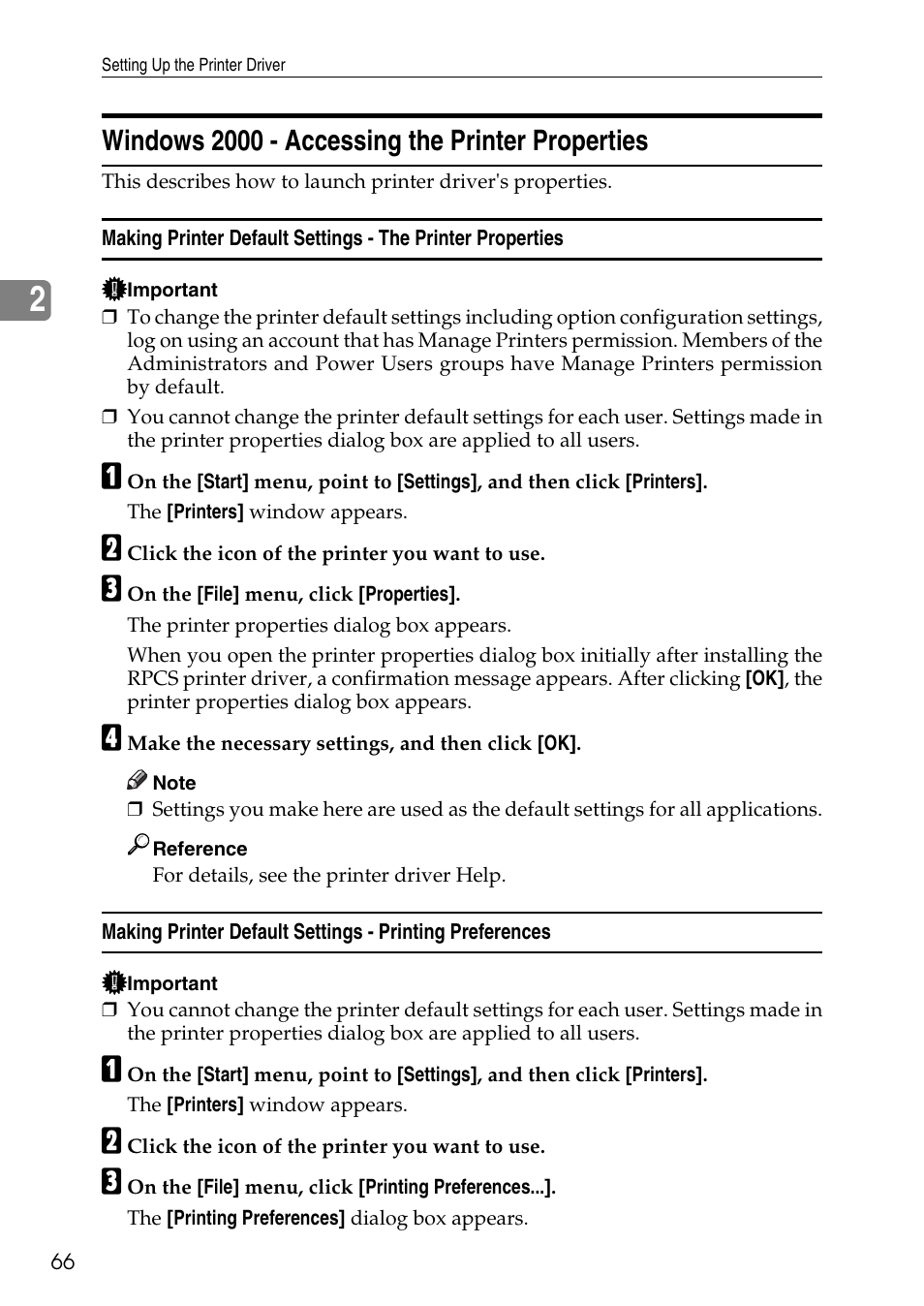 Windows 2000 - accessing the printer properties | Savin C4540 User Manual | Page 74 / 167