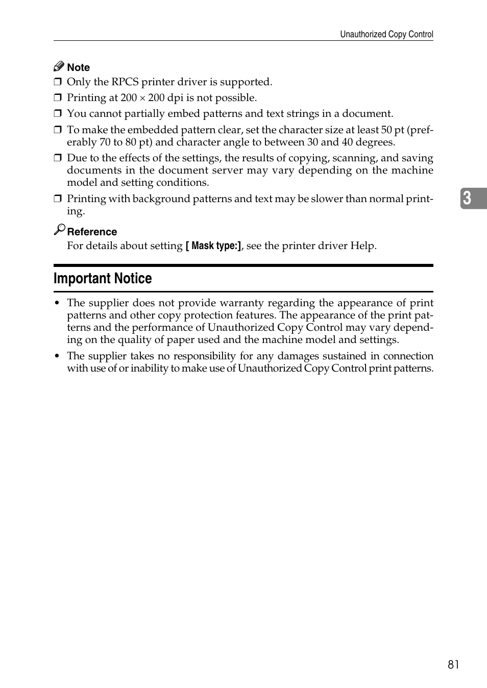 Important notice | Savin C4540 User Manual | Page 89 / 167