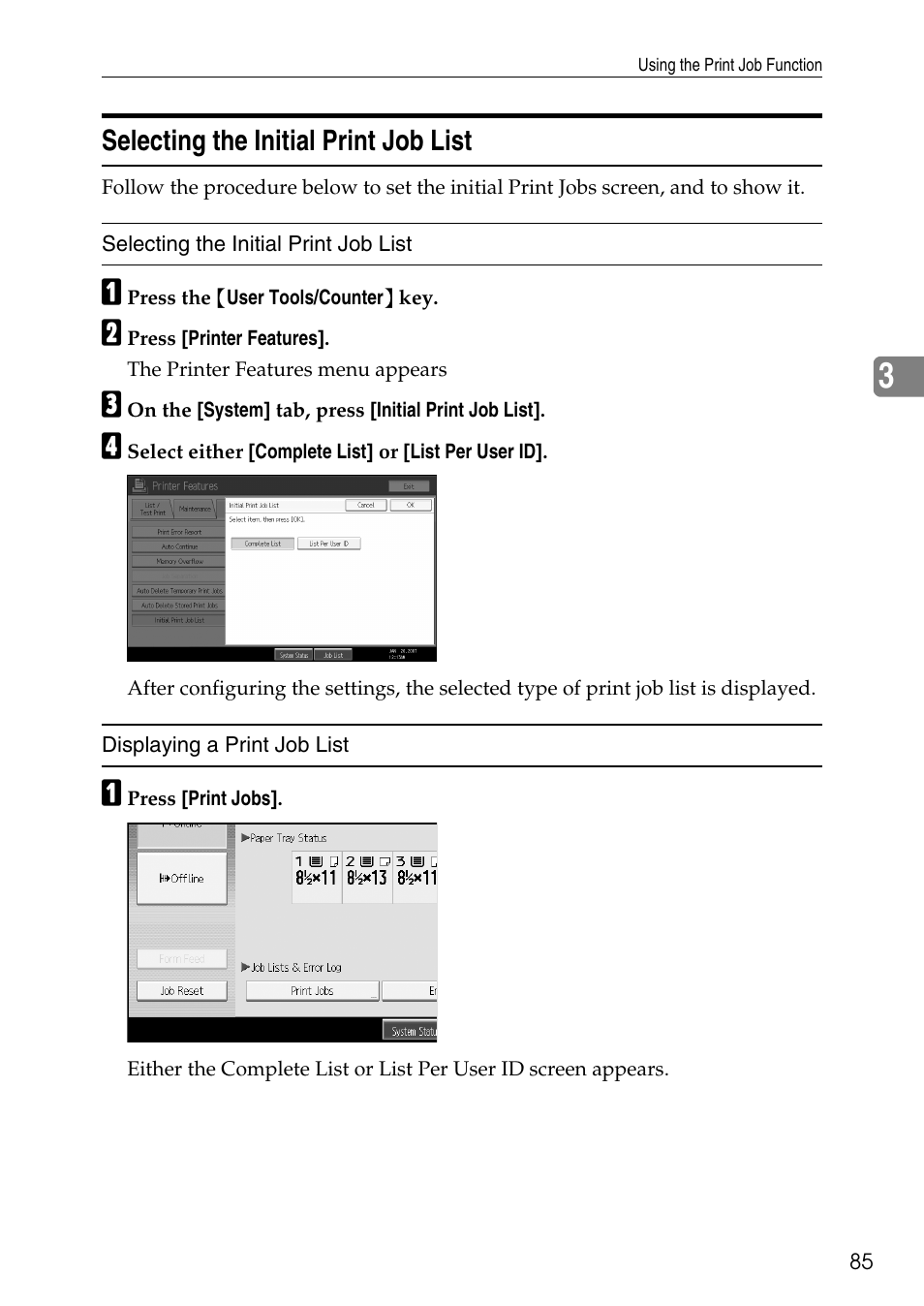 Selecting the initial print job list | Savin C4540 User Manual | Page 93 / 167