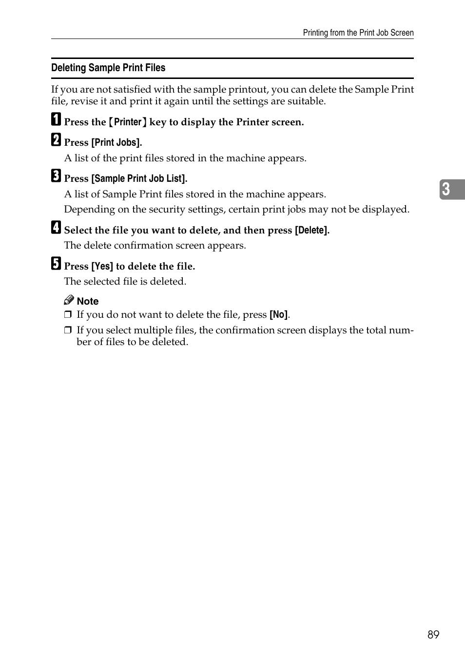 Deleting sample print files | Savin C4540 User Manual | Page 97 / 167